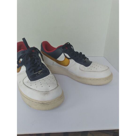 Nike Air Force 1 Low Top Sneakers White‎ Gold Navy Red Accent Shoes main image 5